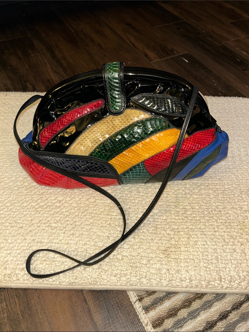1980s Palizzio Multicolor Patchwork Python-Texture Leather Crossbody Bag